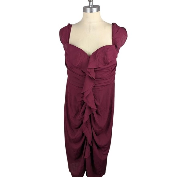 City Chic Dress Va Va Voom Off Shoulder Ruffle Red Garnet Size 14 / XS - Picture 2 of 5